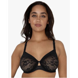 Curvy Couture Womens No Show Lace Unlined Underwire Bra, Black 34G